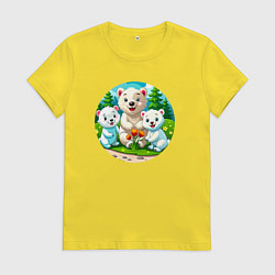 Футболка хлопковая женская Белые медведи летом, цвет: желтый
