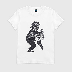 Футболка хлопковая женская Вор с мешками денег, цвет: белый