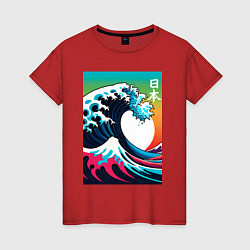 Футболка хлопковая женская Japanese wave - ai art, цвет: красный