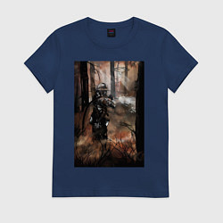 Футболка хлопковая женская Пожарный тушит лес, цвет: тёмно-синий