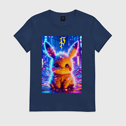 Футболка хлопковая женская Пушистый милый Пикачу - нейроарт, цвет: тёмно-синий