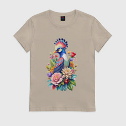 Женская футболка Шлемоносный турако среди цветов