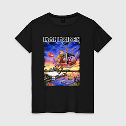 Футболка хлопковая женская Iron Maiden rock band, цвет: черный