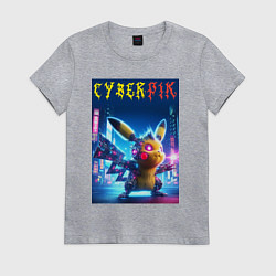 Футболка хлопковая женская Cyber Pikachu - ai art fantasy, цвет: меланж