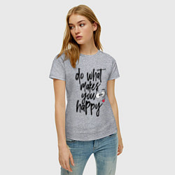 Футболка хлопковая женская Do what makes you happy, цвет: меланж — фото 2
