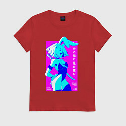 Футболка хлопковая женская Девочка зайчик-самурай с катаной - sexy, цвет: красный