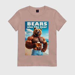 Женская футболка Bear also like beer - slogan