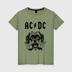 Футболка хлопковая женская AC DC - rock dog, цвет: авокадо
