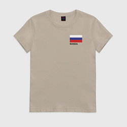 Футболка хлопковая женская Россия карта и флаг, цвет: миндальный