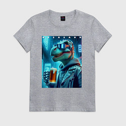 Женская футболка Крутой чувак Дино с кружкой пива - нейроарт