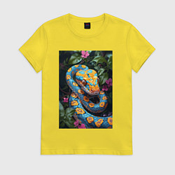 Футболка хлопковая женская Змея в зелени, цвет: желтый