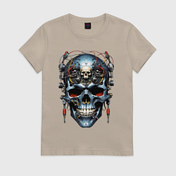 Женская футболка Кибер череп - нейроарт фантазия
