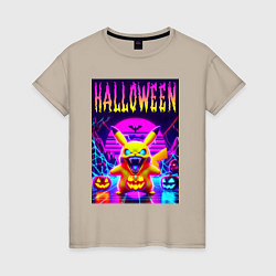 Женская футболка Pikachu - halloween vaporwave