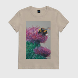 Женская футболка Мохнатый шмель на кактусе - живопись