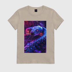 Футболка хлопковая женская Неоновая змея, цвет: миндальный