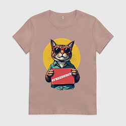 Женская футболка Сat with a poster