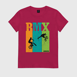 Футболка хлопковая женская BMX велосипед, цвет: маджента