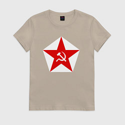Футболка хлопковая женская Пятиконечная звезда СССР, цвет: миндальный