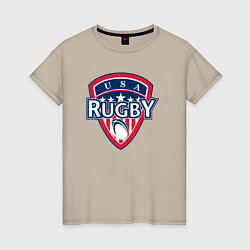 Футболка хлопковая женская USA rugby, цвет: миндальный