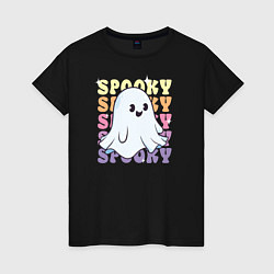 Футболка хлопковая женская Cute little spooky ghost, цвет: черный