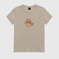 Женская футболка Милая капибара с цветами