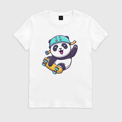 Футболка хлопковая женская Skater panda, цвет: белый