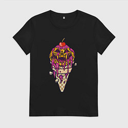 Футболка хлопковая женская Страшное мороженое, цвет: черный