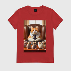 Женская футболка Рыжий кот босс - нейроарт