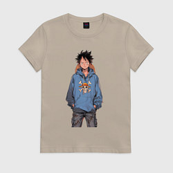 Футболка хлопковая женская Ван-Пис Луффи Монки, цвет: миндальный