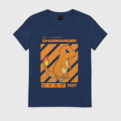 Футболка хлопковая женская Покемоны Чармандер Charmander, цвет: тёмно-синий