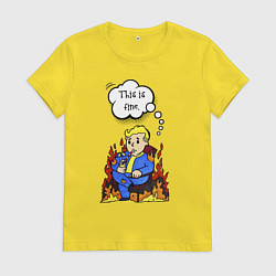 Футболка хлопковая женская Vault boy in the fire, цвет: желтый