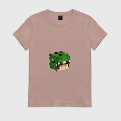 Футболка хлопковая женская Голова Майнкрафт, цвет: пыльно-розовый