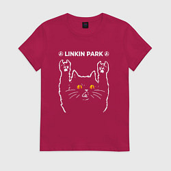 Футболка хлопковая женская Linkin Park 2024 rock cat, цвет: маджента