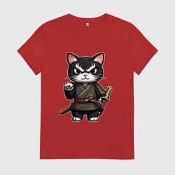 Женская футболка Крутой кот самурай