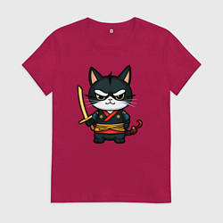 Женская футболка Смелый кот самурай