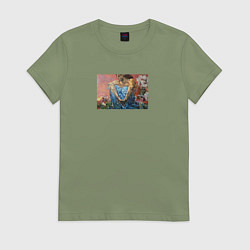 Футболка хлопковая женская Демон сидящий автор Врубель, цвет: авокадо