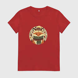 Футболка хлопковая женская Эмблема осеннего лиса, цвет: красный