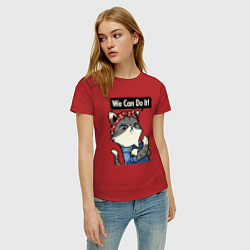 Футболка хлопковая женская We can do it - cat, цвет: красный — фото 2