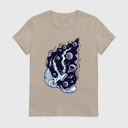 Футболка хлопковая женская Космический черепок, цвет: миндальный