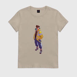 Футболка хлопковая женская Киберпанк Дэвид Мартинес, цвет: миндальный