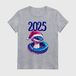 Женская футболка Новогодняя синяя змея 2025