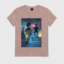 Футболка хлопковая женская Дандадан: Момо Аясэ, цвет: пыльно-розовый