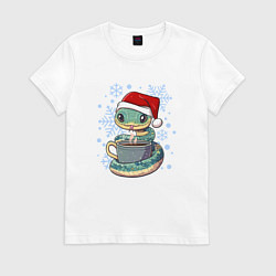 Футболка хлопковая женская Змейка с кофе, цвет: белый