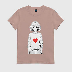 Футболка хлопковая женская Девочка аниме сердце, цвет: пыльно-розовый