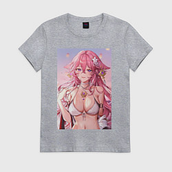 Футболка хлопковая женская Яэ Мико, цвет: меланж