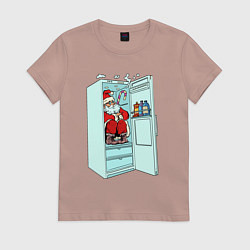 Футболка хлопковая женская Санта в холодильнике, цвет: пыльно-розовый