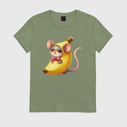 Футболка хлопковая женская Мышка в банане милая мем, цвет: авокадо