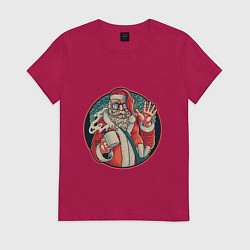 Футболка хлопковая женская Санта почтальон, цвет: маджента