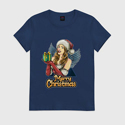 Женская футболка Снегурочка с подарком