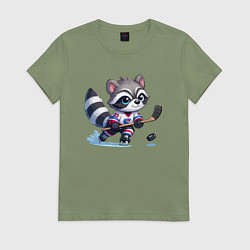 Женская футболка Енотик хоккейный форвард - нейроарт